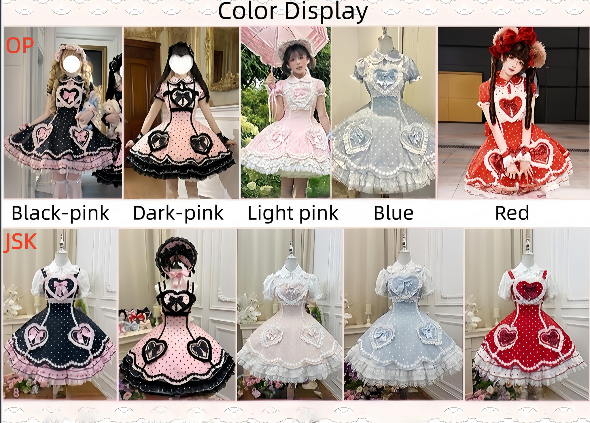 Maiden's Heart Knot - Cotton Old School Lolita Dress, Heart Polka Dot Black-pink S OP