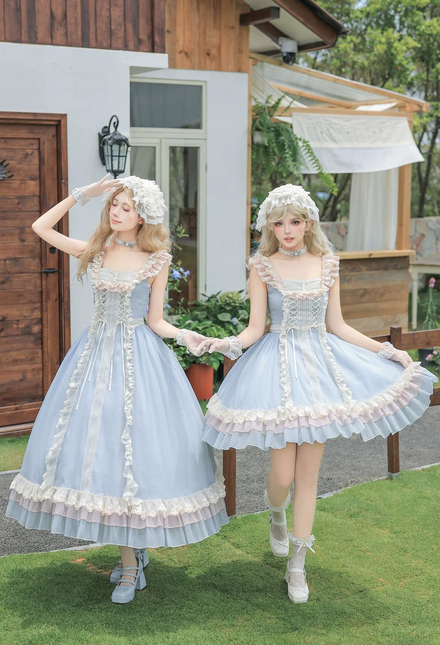 Island Diary - Classic Lolita Flutter Sleeve JSK Dress, Ruffled Lace 45533:855884