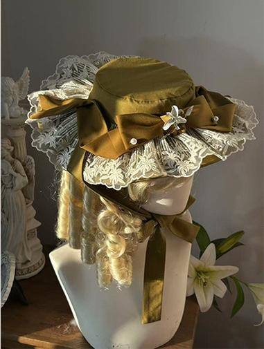 Moon gazing Lily - Classic Lolita Faux Lily Accessories Flat Top Hat Yellow