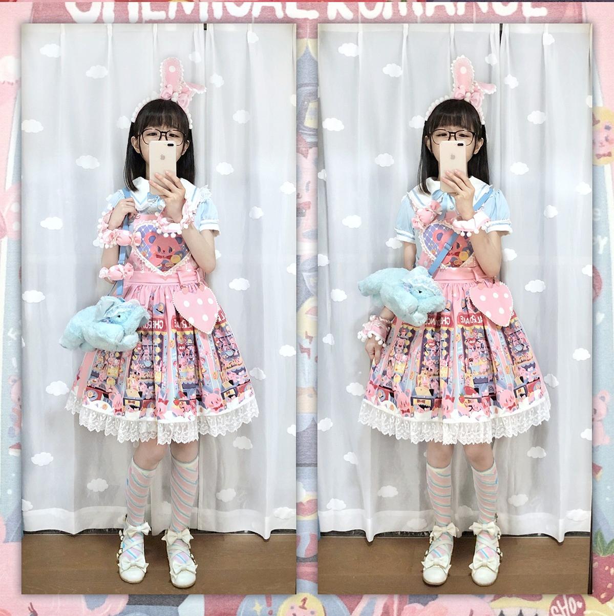 Chemical Romance~Sweetheart Doll Machine~Sweet Lolita Printed Salopette
