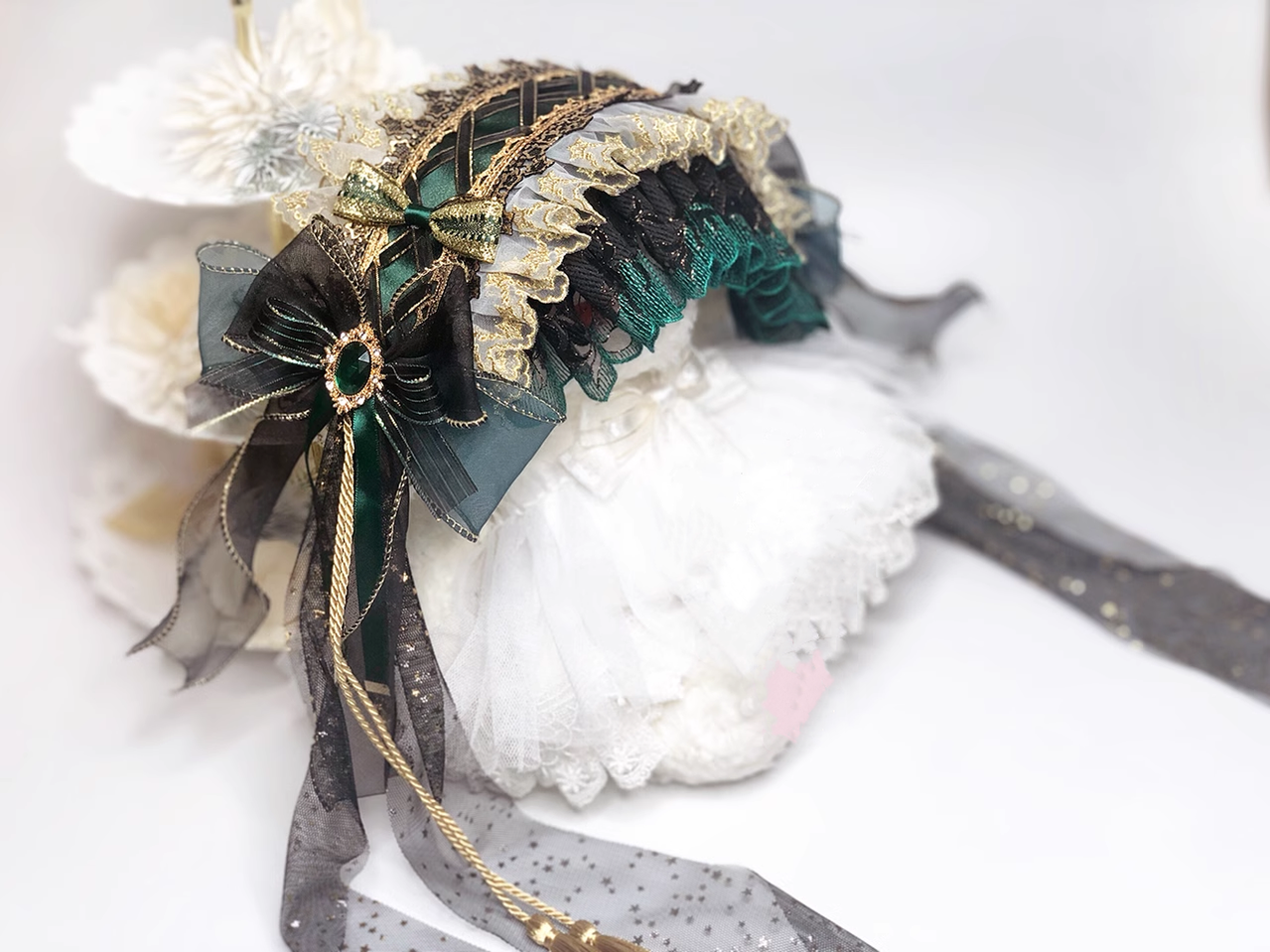 Qianye - Elegant Lolita Headband Gorgeous Lolita Headdress Limited edition ink black green