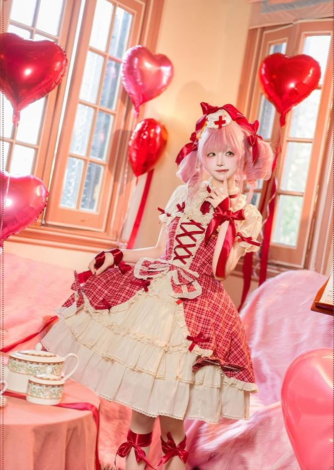 Confession Balloon - Red Plaid Cake Skirt - IP Collab Lolita Plaid JSK Dress 43996:792195