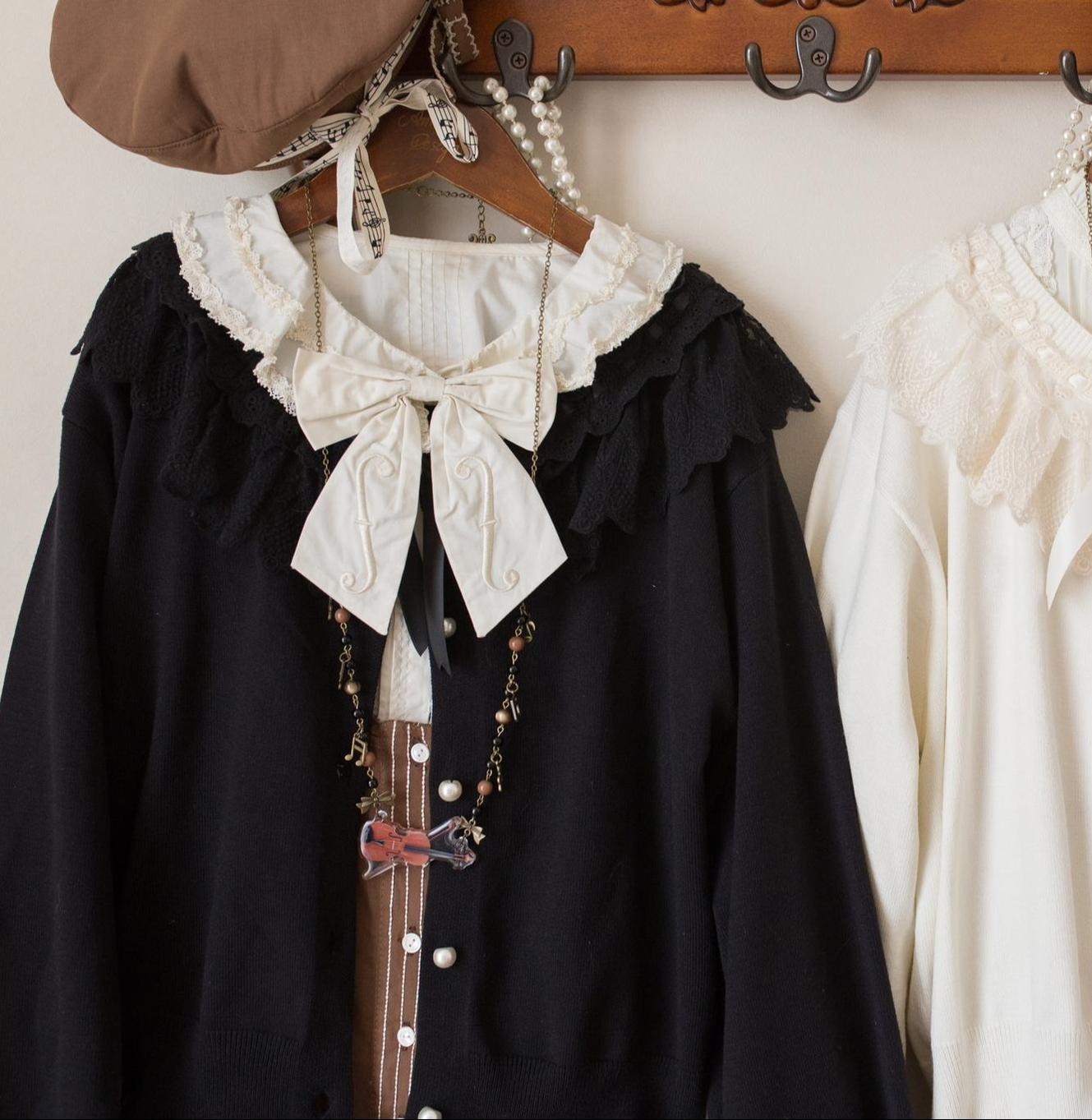 MIST - Graceful Dream - Retro Kawaii Lolita Sweater Cardigan, Ruffled Lace Neckline 43729:783977