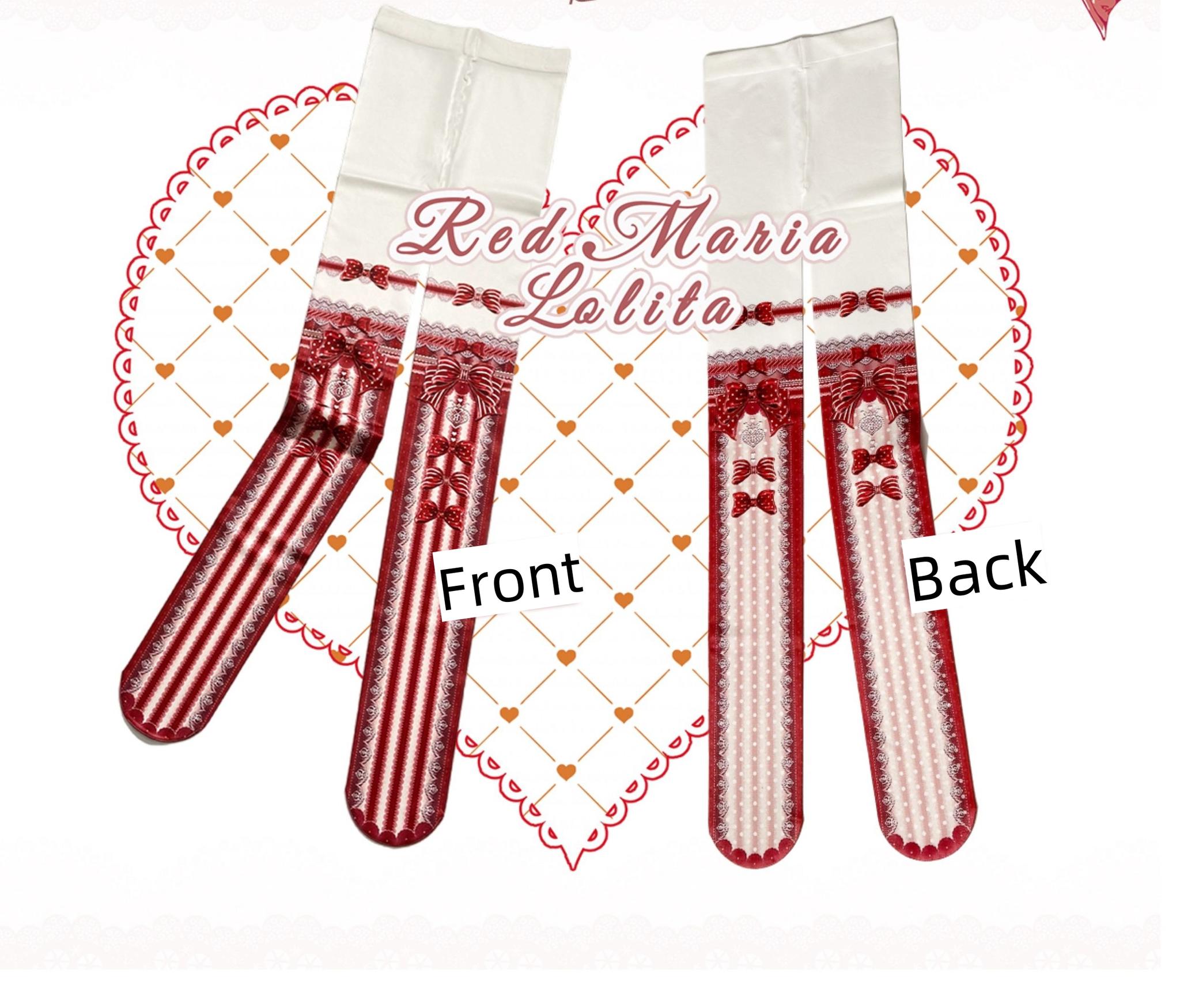 Red Maria - Sweet Lolita Velvet Pantyhose, Bow Printed