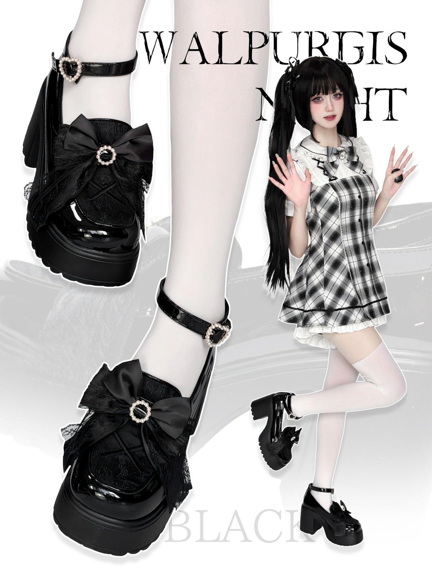 Daily Lolita Heels Shoes, White & Black Color
