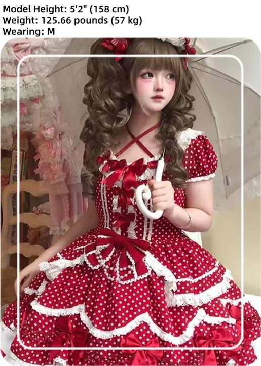 Berry Dew Drops - Red Old School Lolita OP Dress, Polka Dot