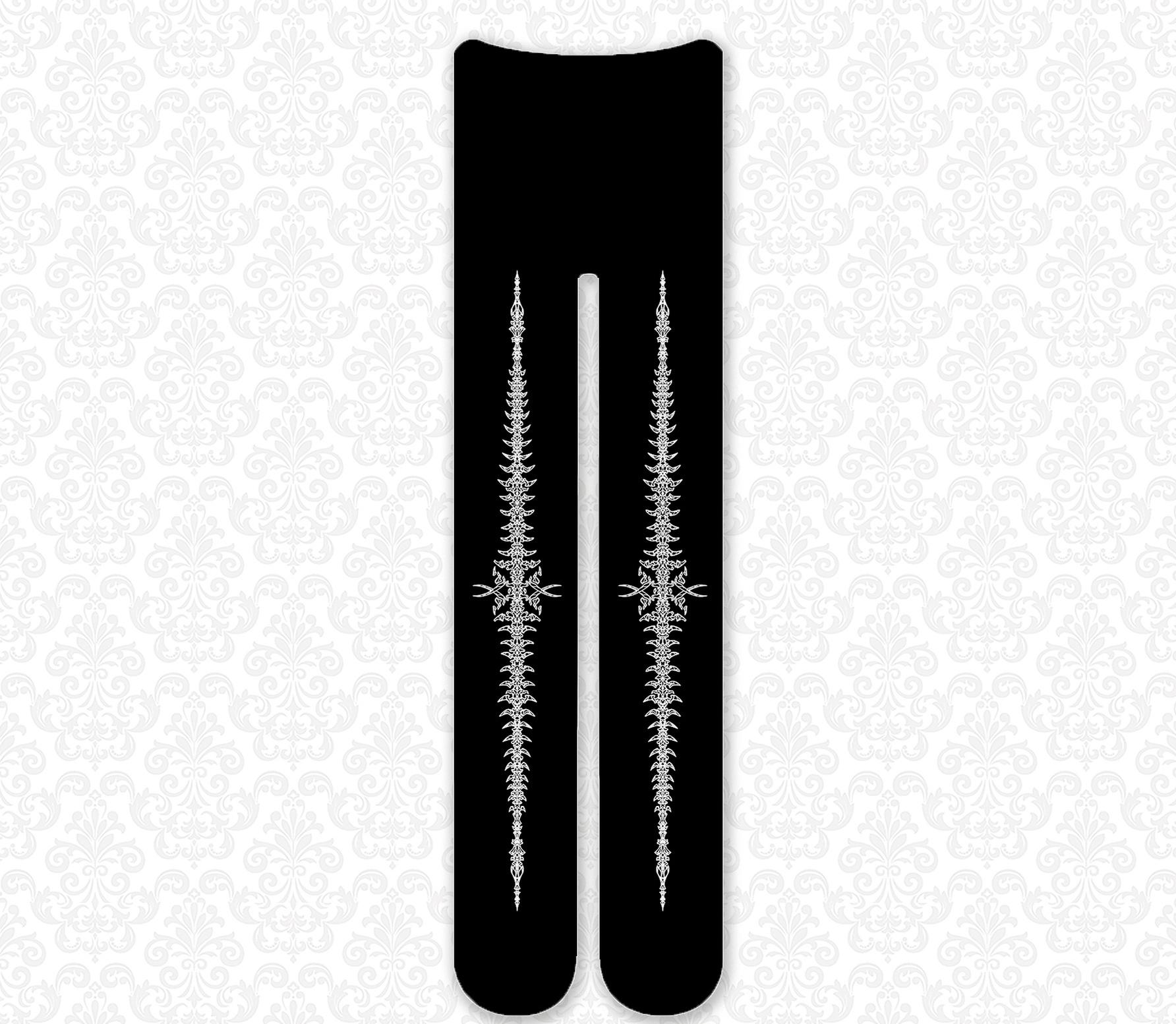 DuskProphecy - Coccyx - Gothic Lolita Velvet Pantyhose, Tailbone Print (Black) 44314:802656
