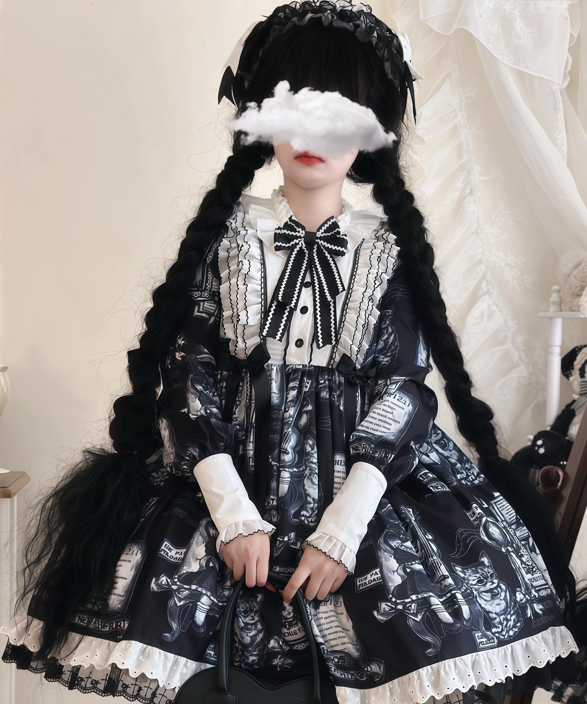 Antique Cat - Printed Gothic Lolita Dress, A-line Silhouette