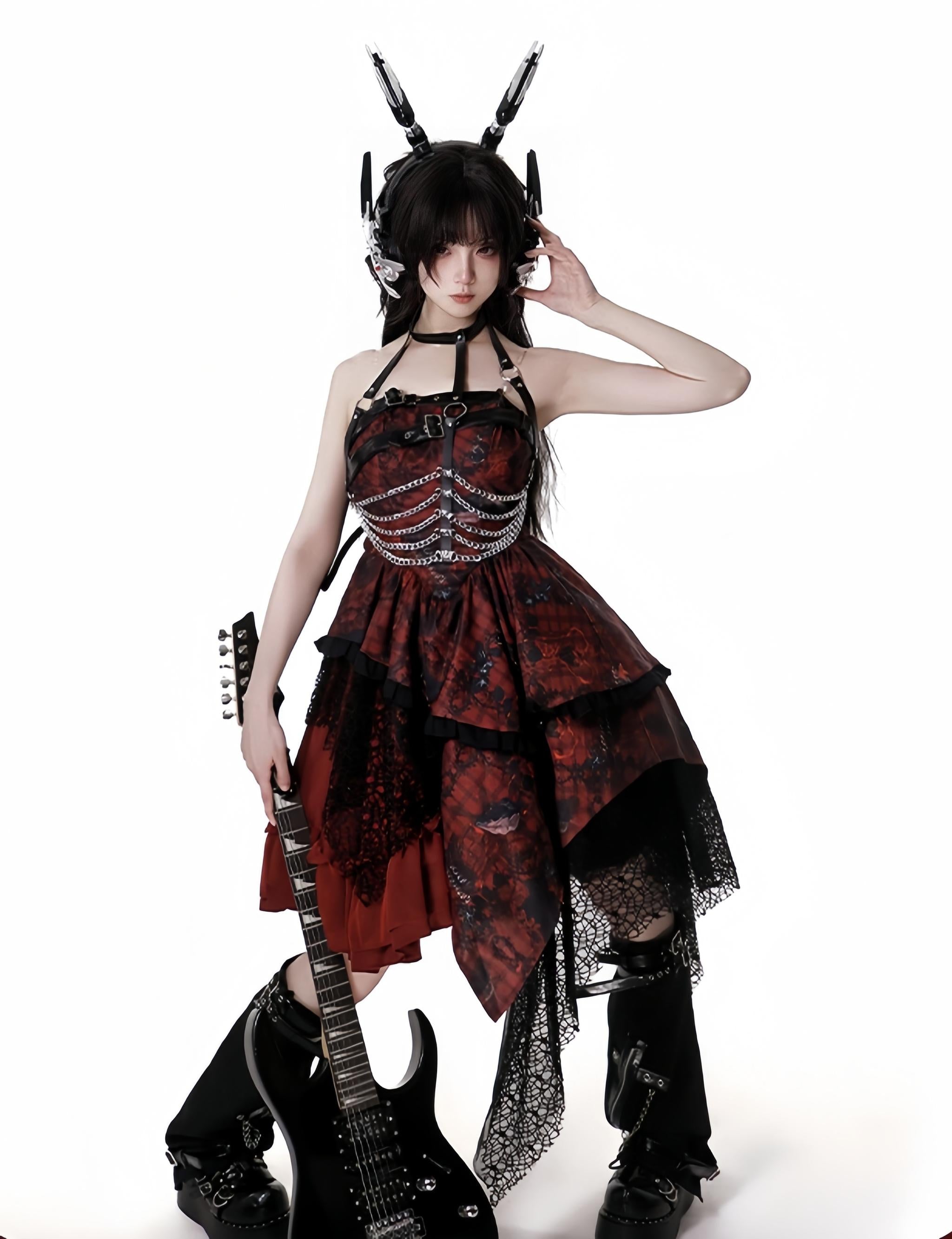 Bleeding Strawberry - Gothic Lolita JSK Dress With Jacket/Rib Chain Accessory