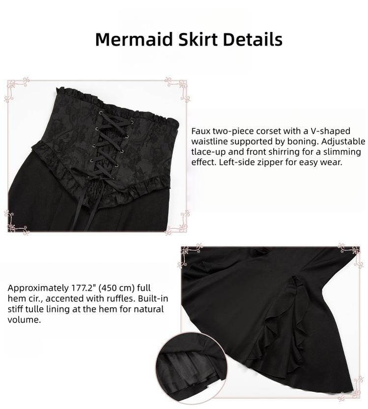 Blake - Boning Gothic Lolita Mermaid Skirt, Lifted-hem SK