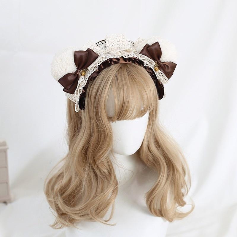 Xiaogui - Sweet Lolita KC With Bear Ear and Removable Bell White Bear Ears (Coffee Bow)