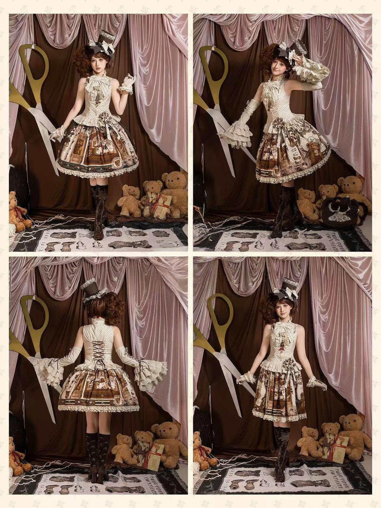 Little Bear Workshop - Cotton Sweet Lolita JSK & OP Dress, Printed Bodice (2XL L M S XL XS) 45205:839819
