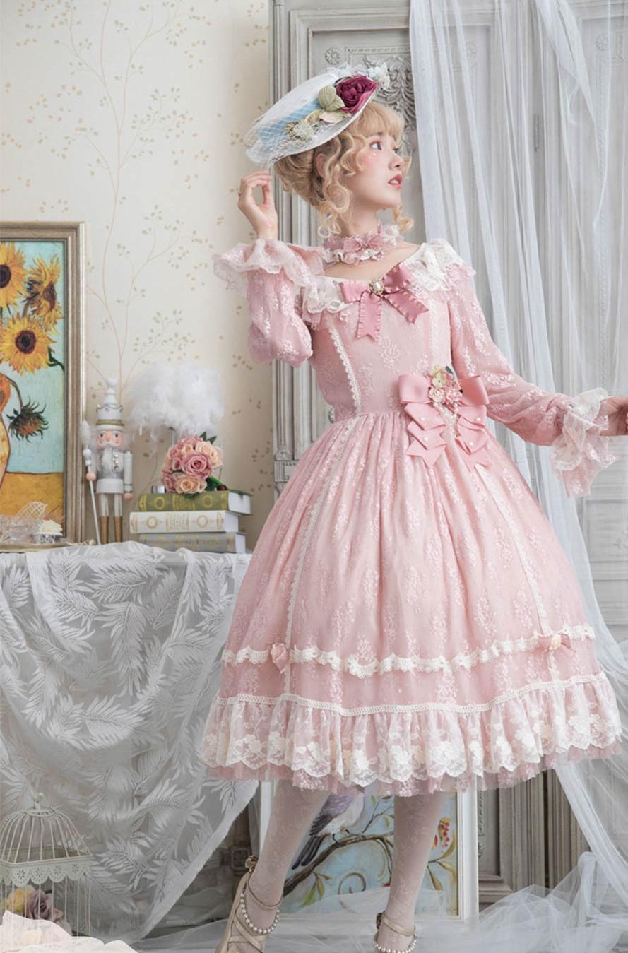 Miss Point~Dawn Girl~Reto Elegant lolita OP Dress Lace Long Sleeve 32768:392960