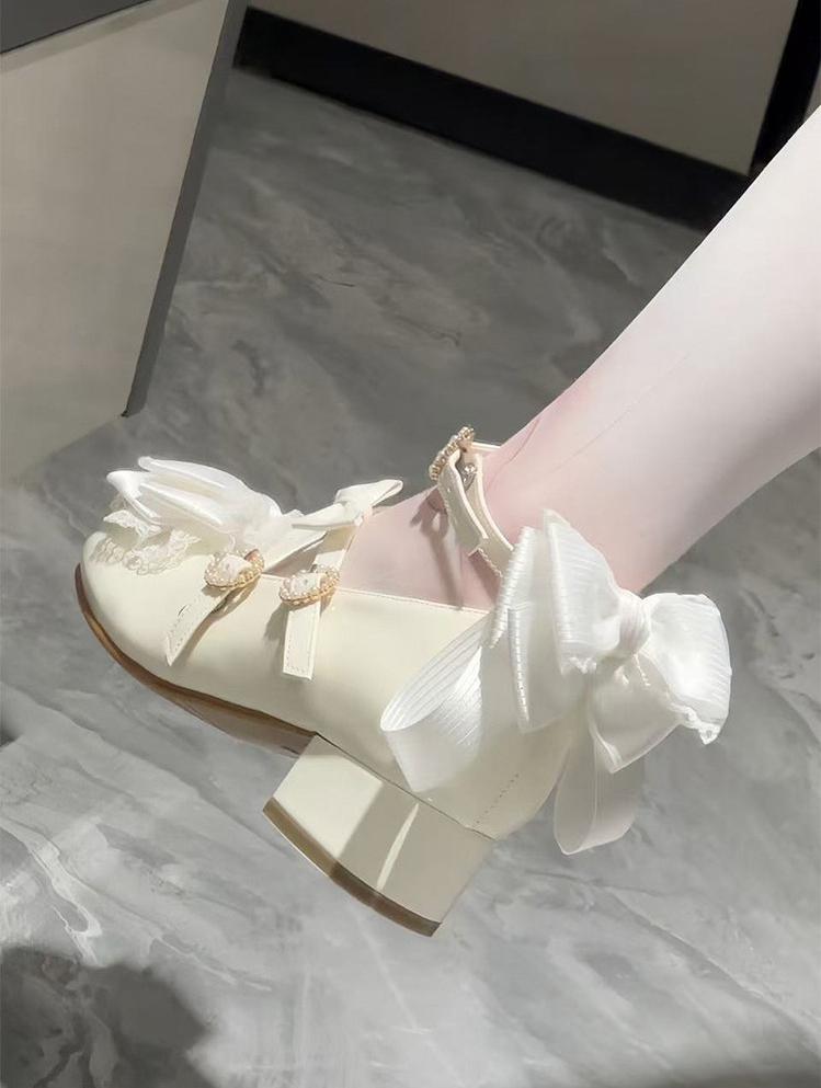 Cloud Satin Dream - Sweet Lolita Shoes, Ribbon Bows & Round Toe