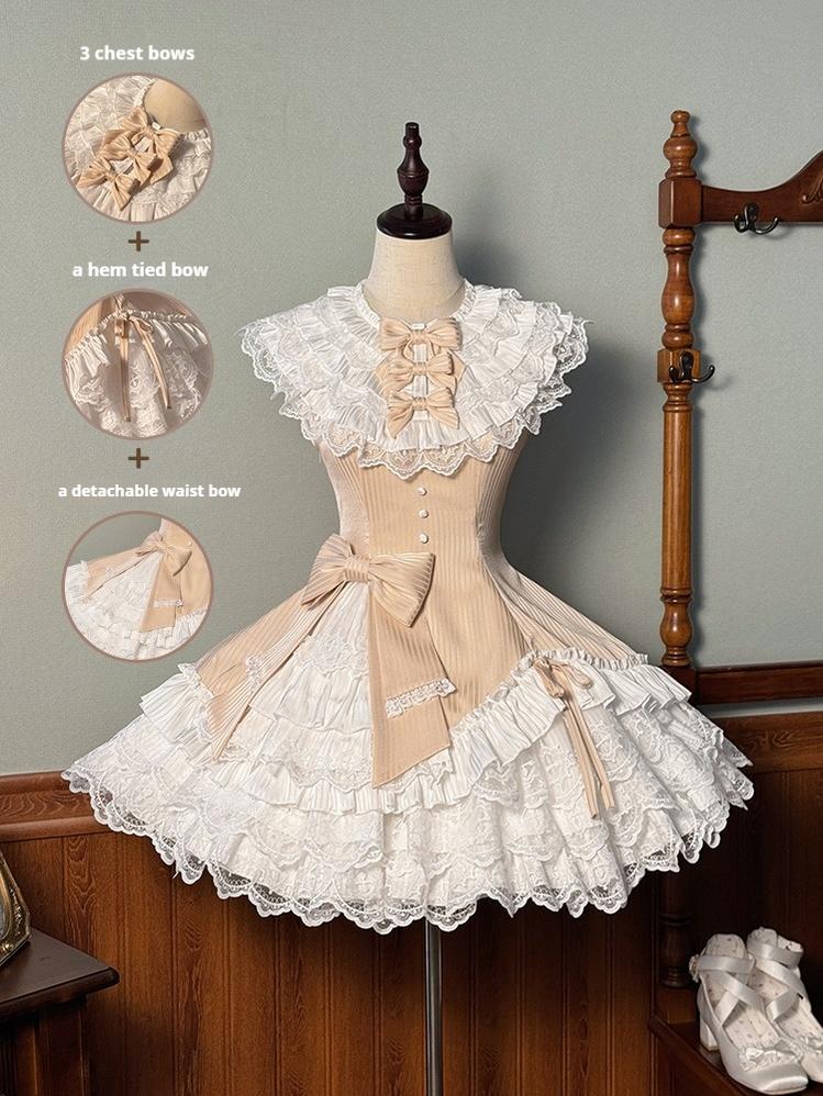 Alice Girl~Arrogant Miss~Sweet Lolita Jumper Dress with Tiered Lace Dress (L M S XL XS) 41484:699998