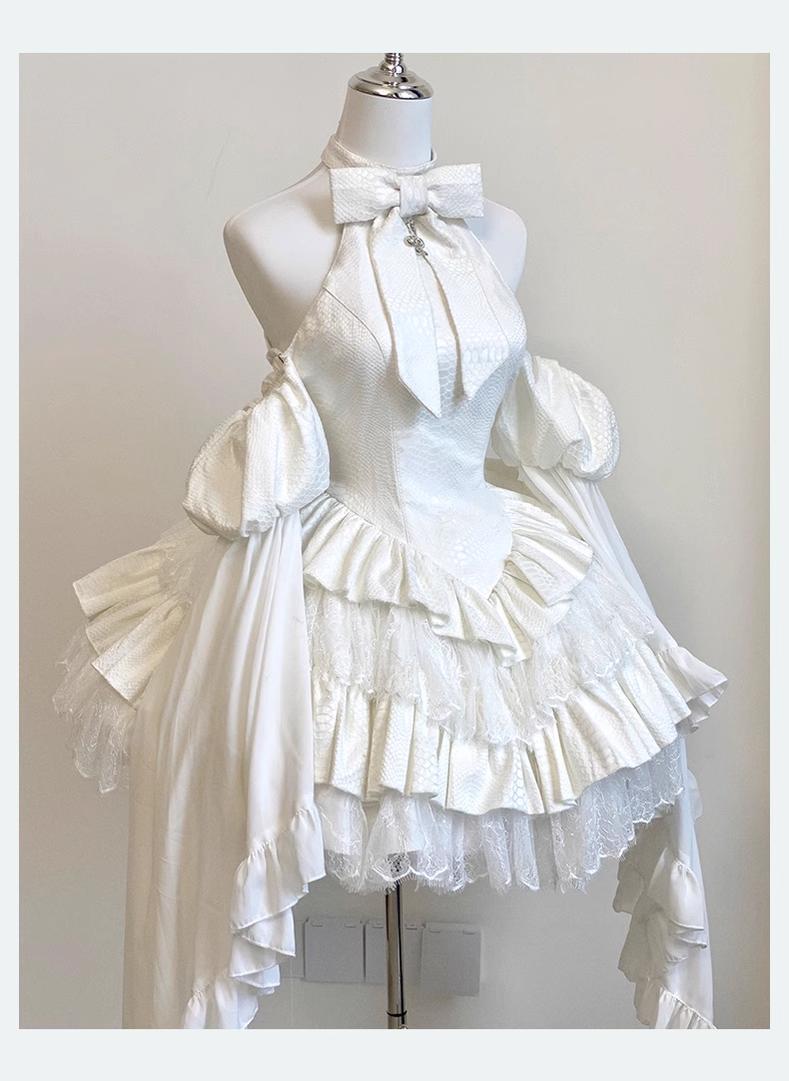 Diamond Honey - Desire Serpent - Gothic Lolita JSK Dress Snake Print Slimming Backless Dress S White - JSK Dress