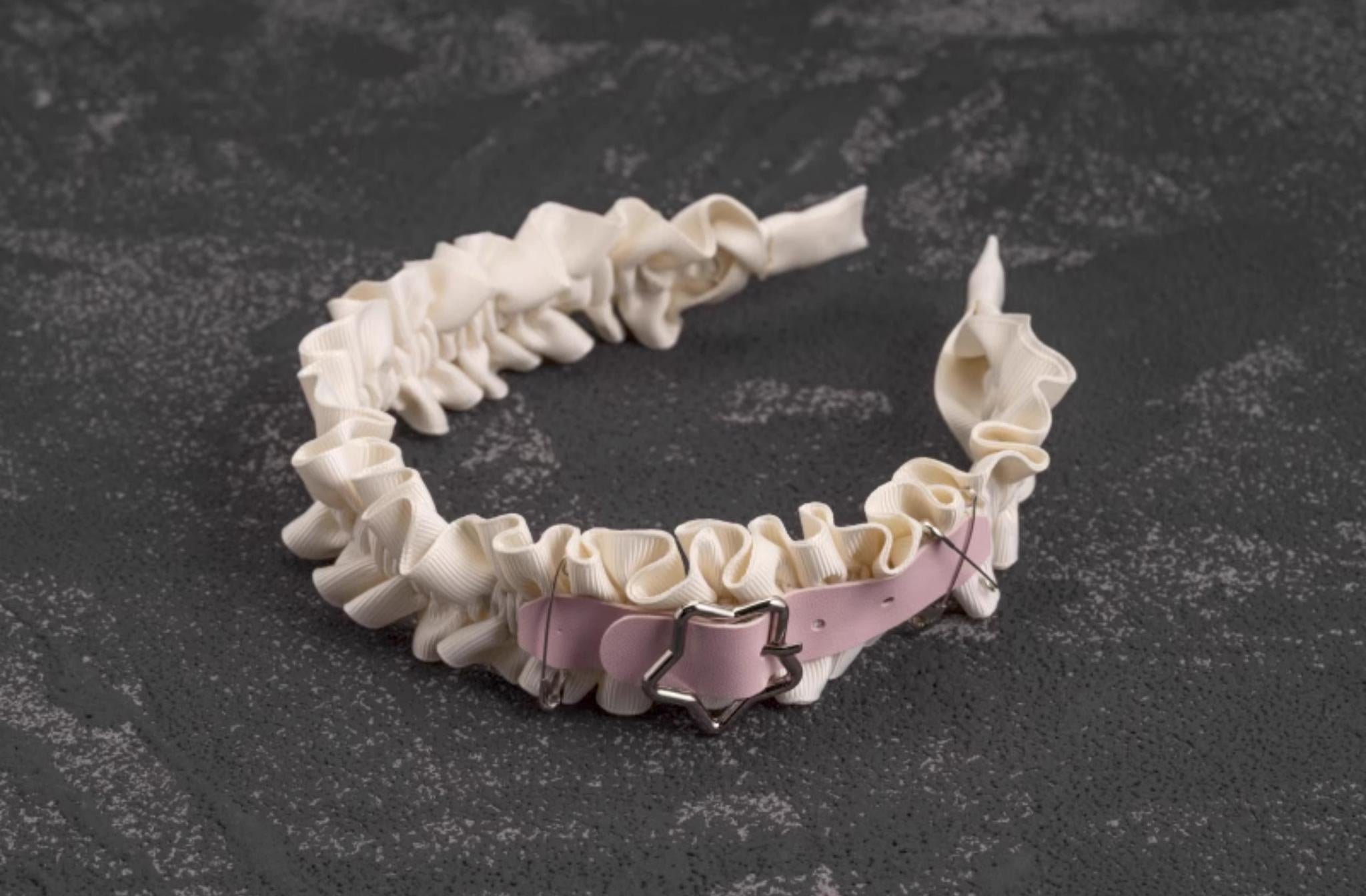 Strange Sugar - Sweet Lolita KC White Pink Ruffled Hairband Accessories Star