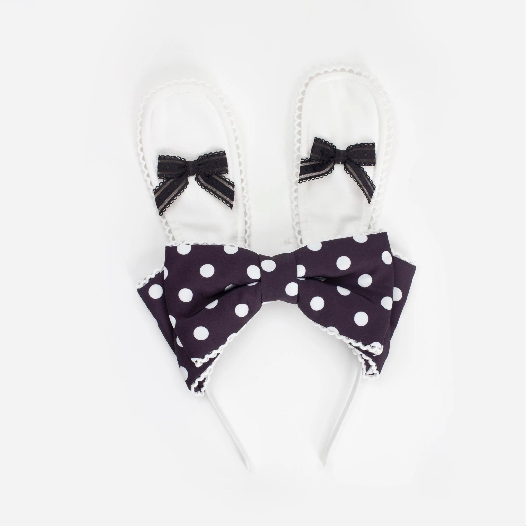 Bunny Kissaten - Four Colors Old School Lolita Polka Dot OP, Bunny Ear Apron 45824:864358
