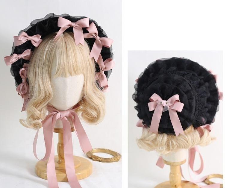 Xiaogui - Classic Lolita Lace Bonnet Hat, Detachable Bows 44226:799733