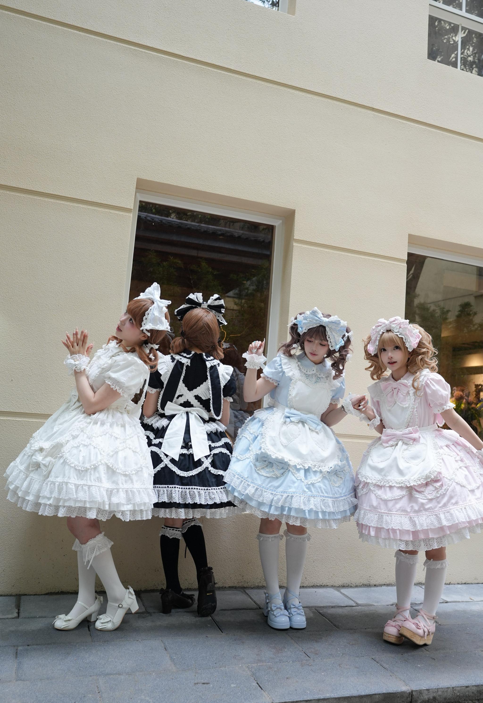Creamy Sweet Bunny - Cotton Old School Lolita Bunny Ear OP Dress with Bows 45393:847958