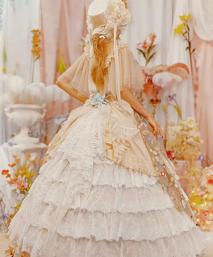 Sentaro - Elegant Lolita A-line Fish-bon Adjustable Tiered Skirt (beige) 15014:208930