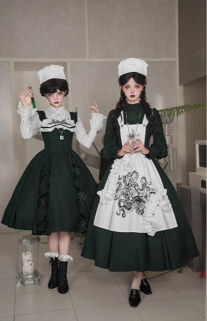 With PUJI - Letter and Poetry · Abyss Clinic - Gothic Lolita Green Dress Set 43929:789733