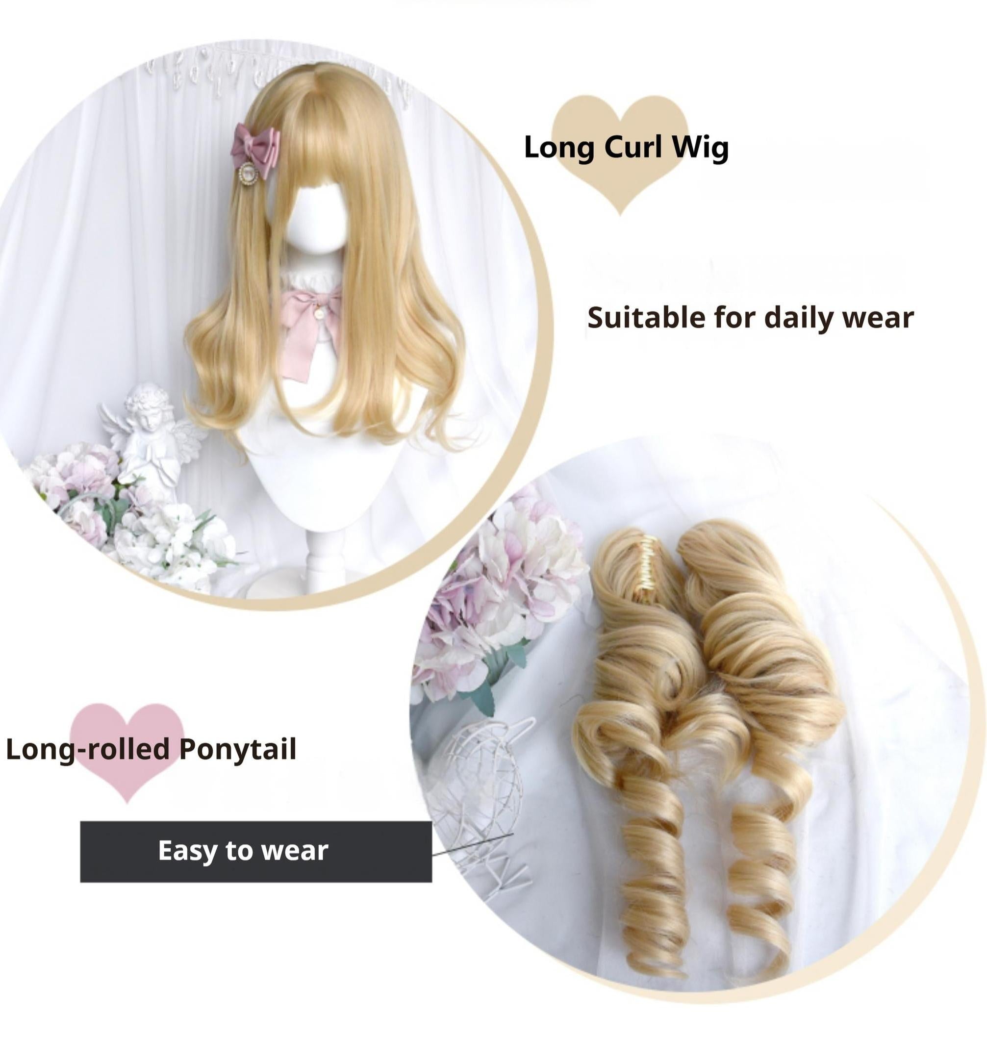 Sinwavy - 55CM Blonde Lolita Curl Wig Detachable Double Ponytail