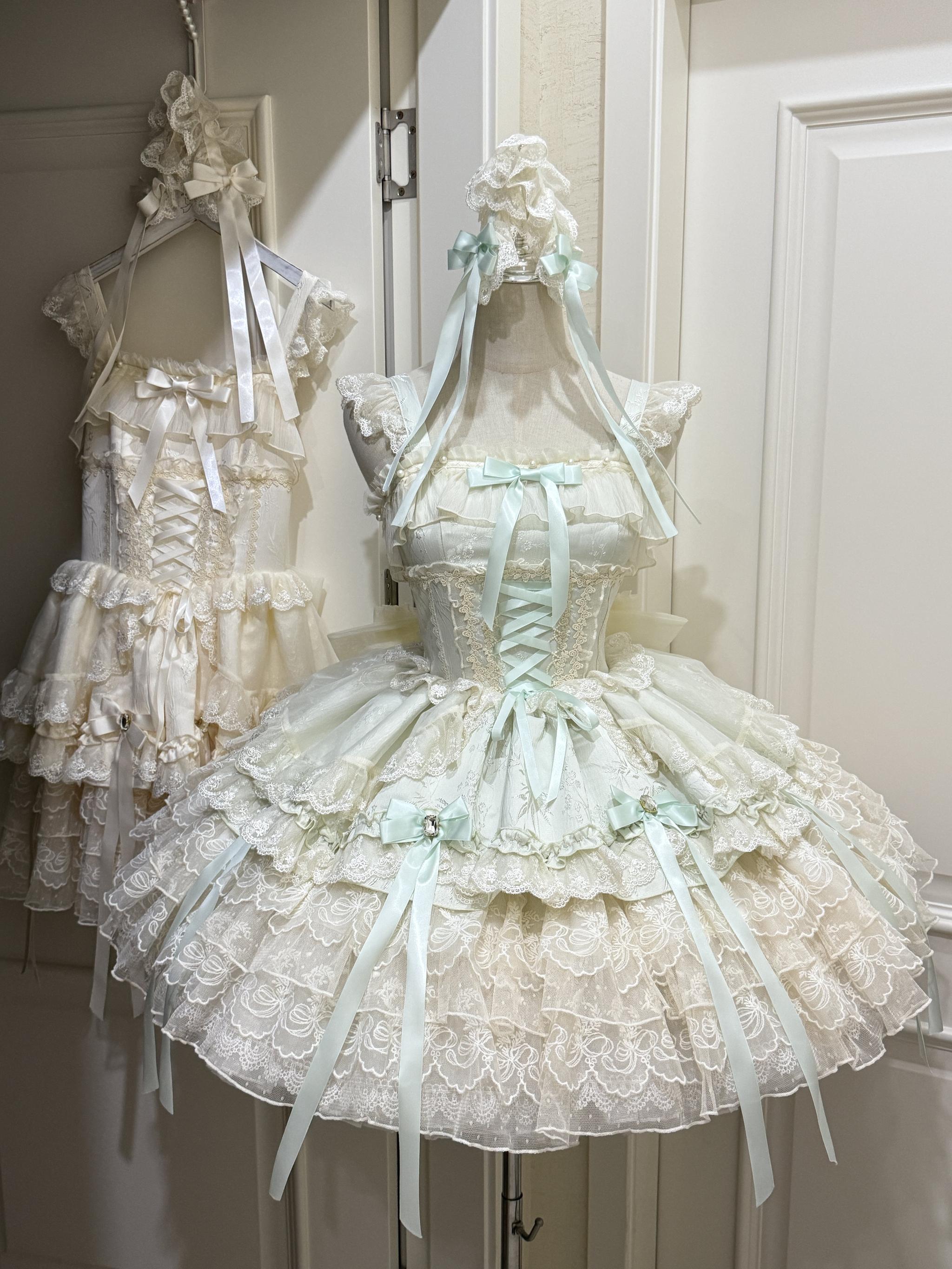 Sugar Girl - Ribbons of Love - Sweet Lolita JSK Dress, Tiered Ruffles (L M S) 43767:785806