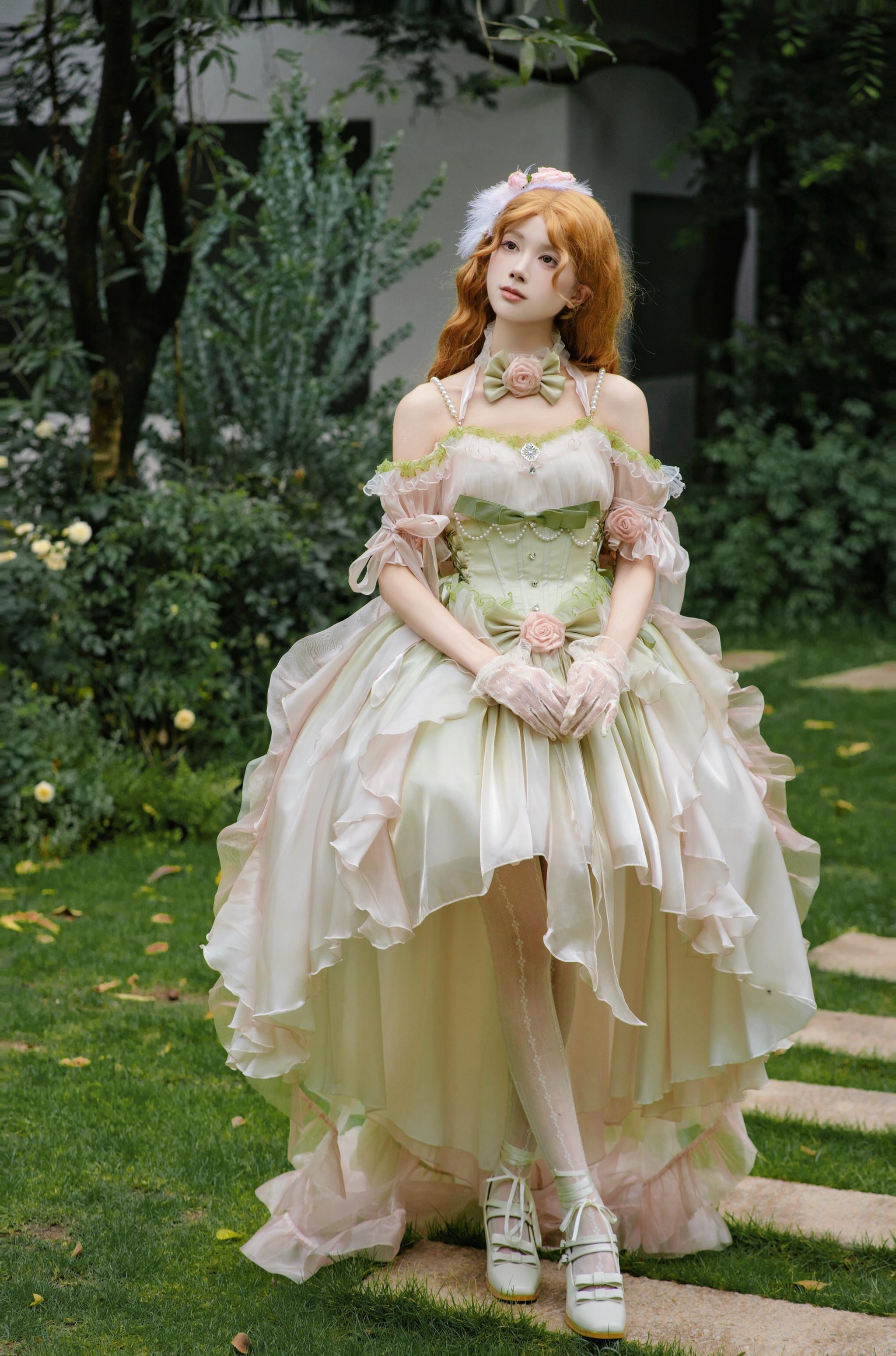 Meowing and fruity - Midsummer Dream - Gradient Color Wedding Lolita JSK Dress Set, Fishbone Waist 44337:803909