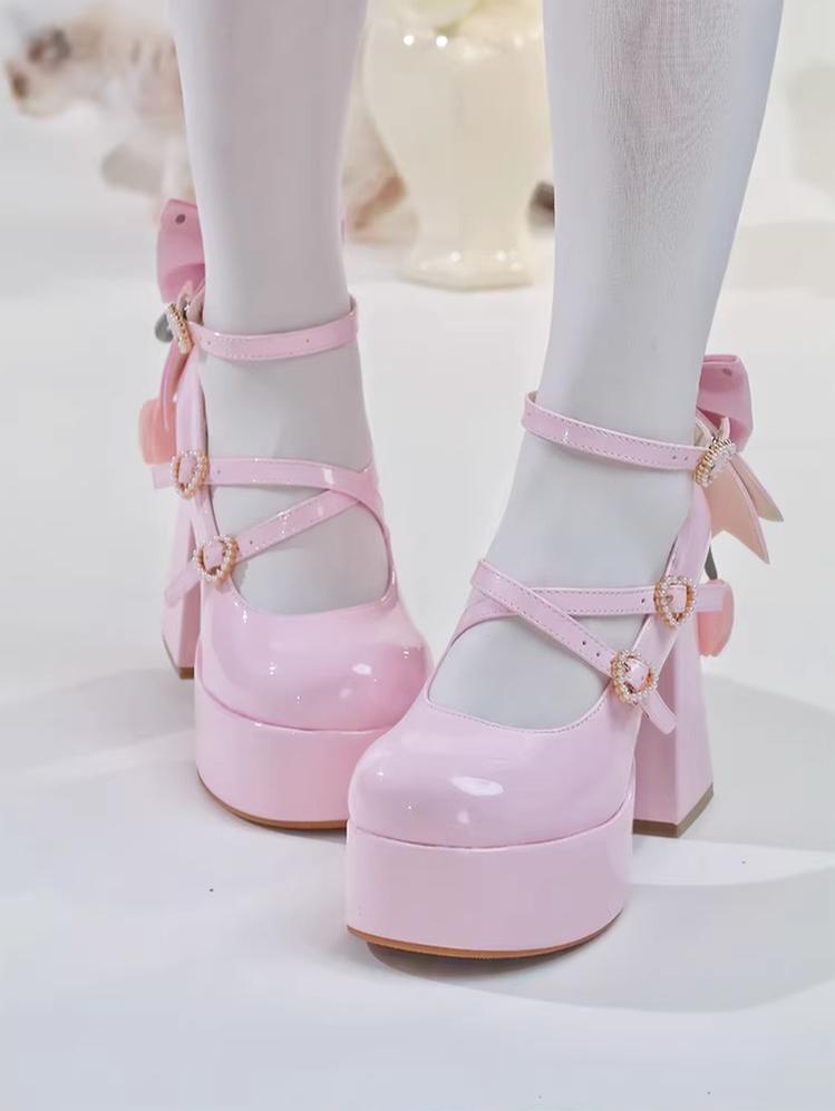 Whispering Tulip - Classic Lolita Heel Shoes, Detachable Tulip Bow (Pink / 35 36 37 38 39 40 41 42 43 44 45) 44633:816562