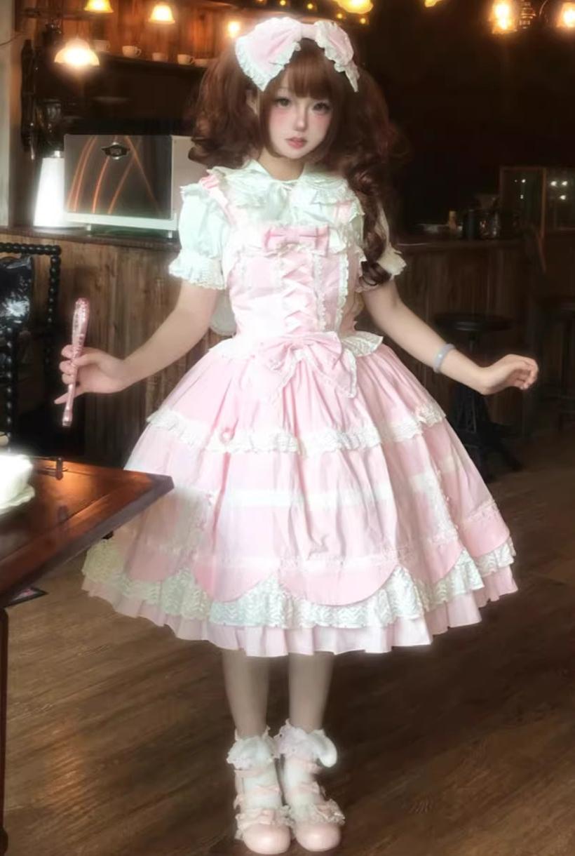 Cream Petal - Cotton Old School Lolita JSK, Layered Tiered Hem 44538:812500