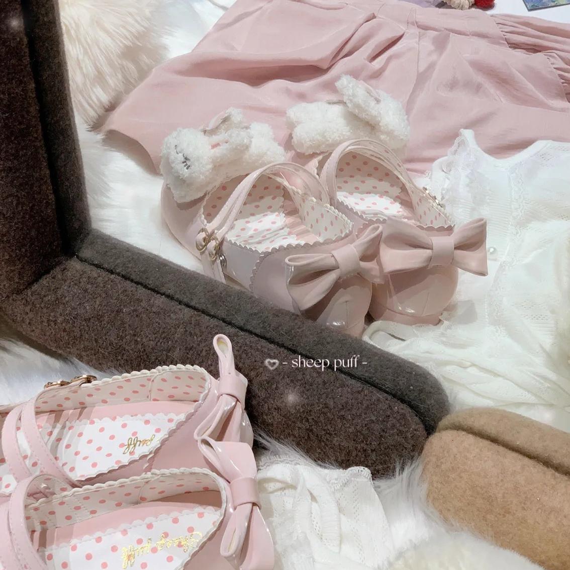 Sheep Puff - Mimitty Rabbit - Kawaii Lolita Low Heel Shoes Plush Bunny Spring Lolita Shoes