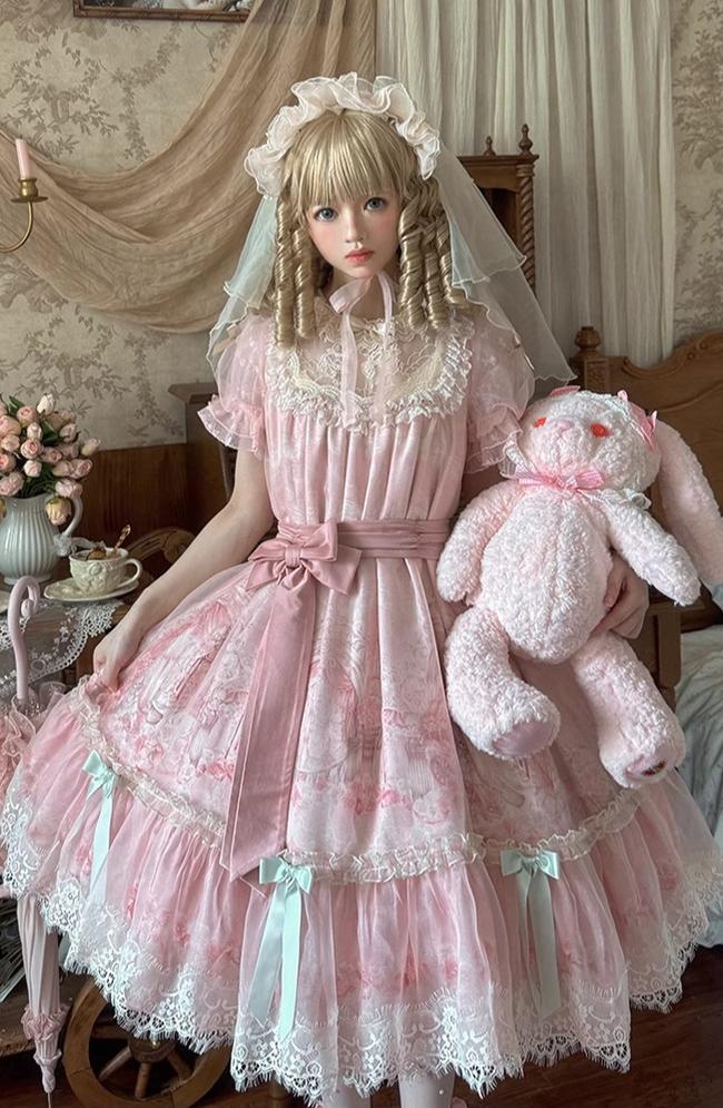 Spireme Cat - Wedding in Dream - Pink Sweet Lolita OP Dress, Detachable Corset