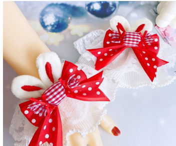 Sweetheart Endless - Sweet Lolita Cuffs Handmade Multicolor Rabbit Ears a pair of red candy rabbbit ears cuffs(pin)
