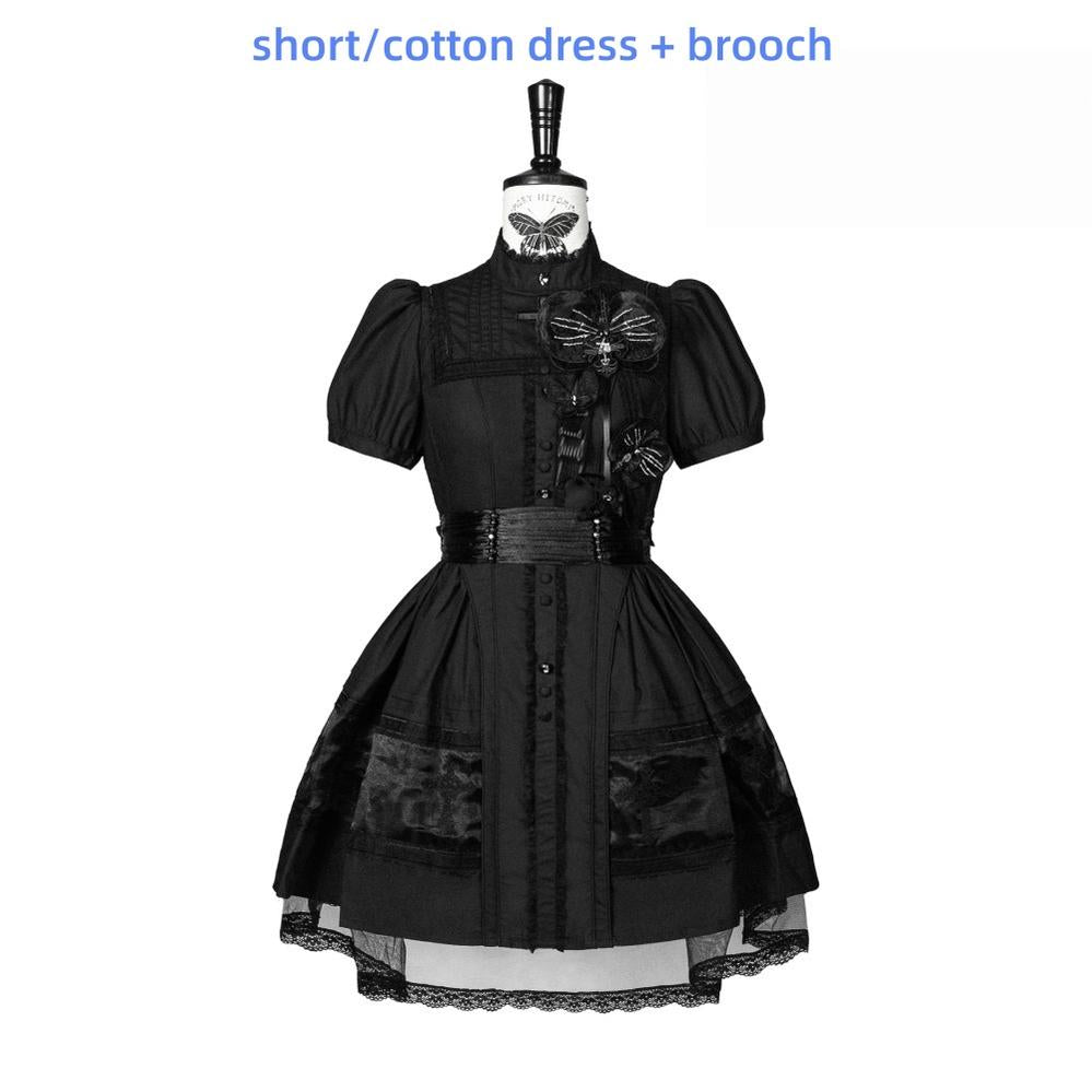 Ghost Orchid - Gothic Lolita OP Dress, Embroidered Cross (Black / L M S XL XS) 45137:835645