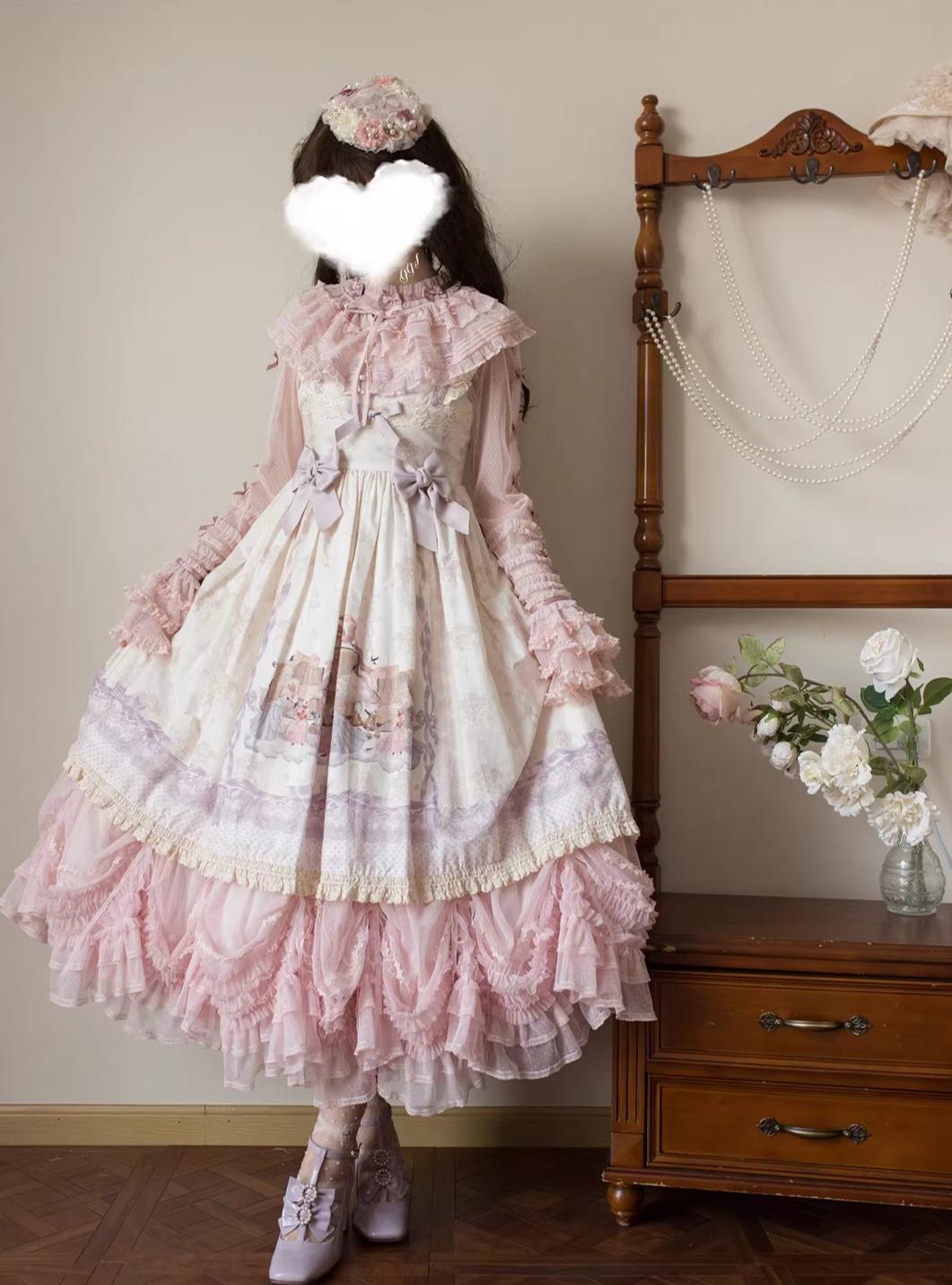 Vernal Feast - Polka Dot Lolita Blouse, Ruffled False Collar