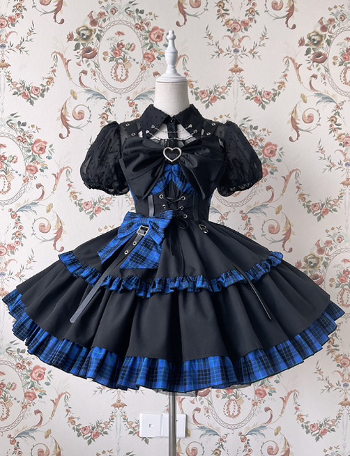 Alice Girl~Gothic Lolita Dress Blue Plaid Jumper Dress 16290:217536