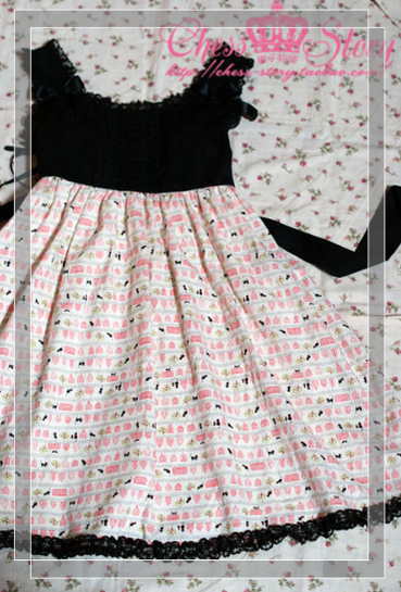 Chess Story - Black Cat Paradise - Kawaii Lolita Pink Black JSK One Size beige