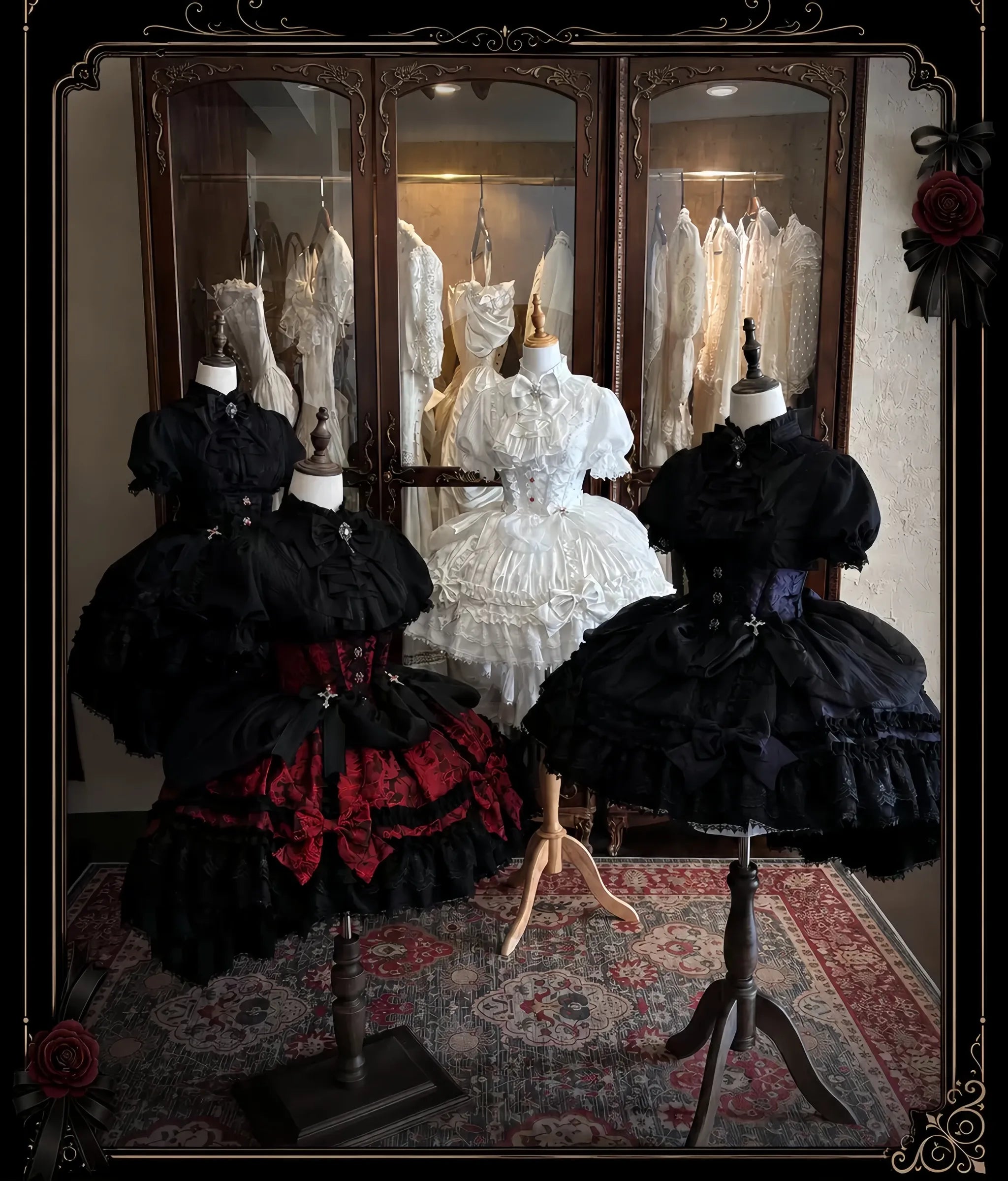 Spider Cross Knot - Gothic Lolita Skirt Set, High-low Hem and Fishbone Waist 45733:860149