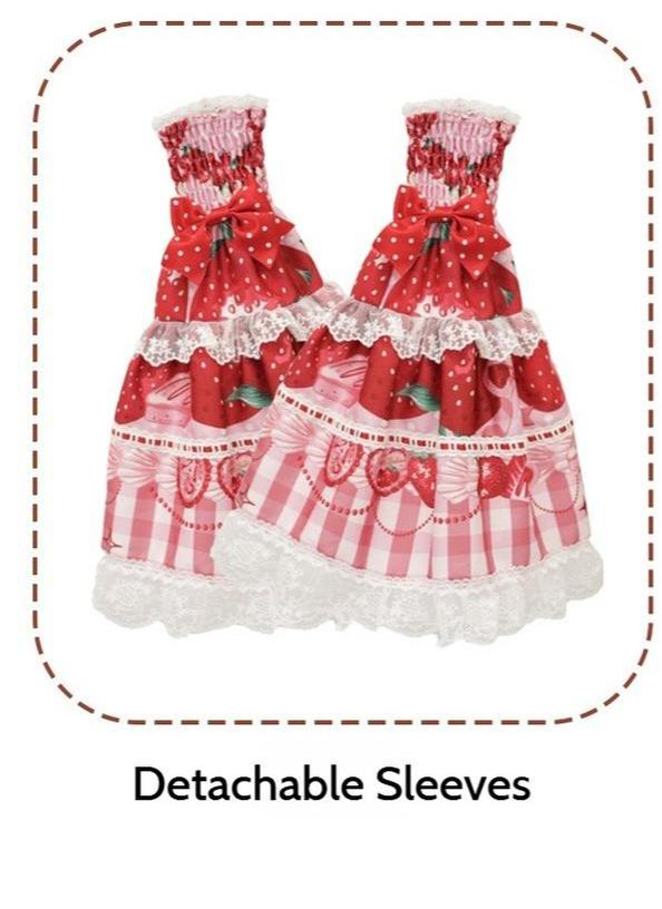 Mengfuzi - Strawberry - Sweet Lolita BNT Strawberry Print Detachable Sleeves Detachable Princess Sleeves Only Ivory