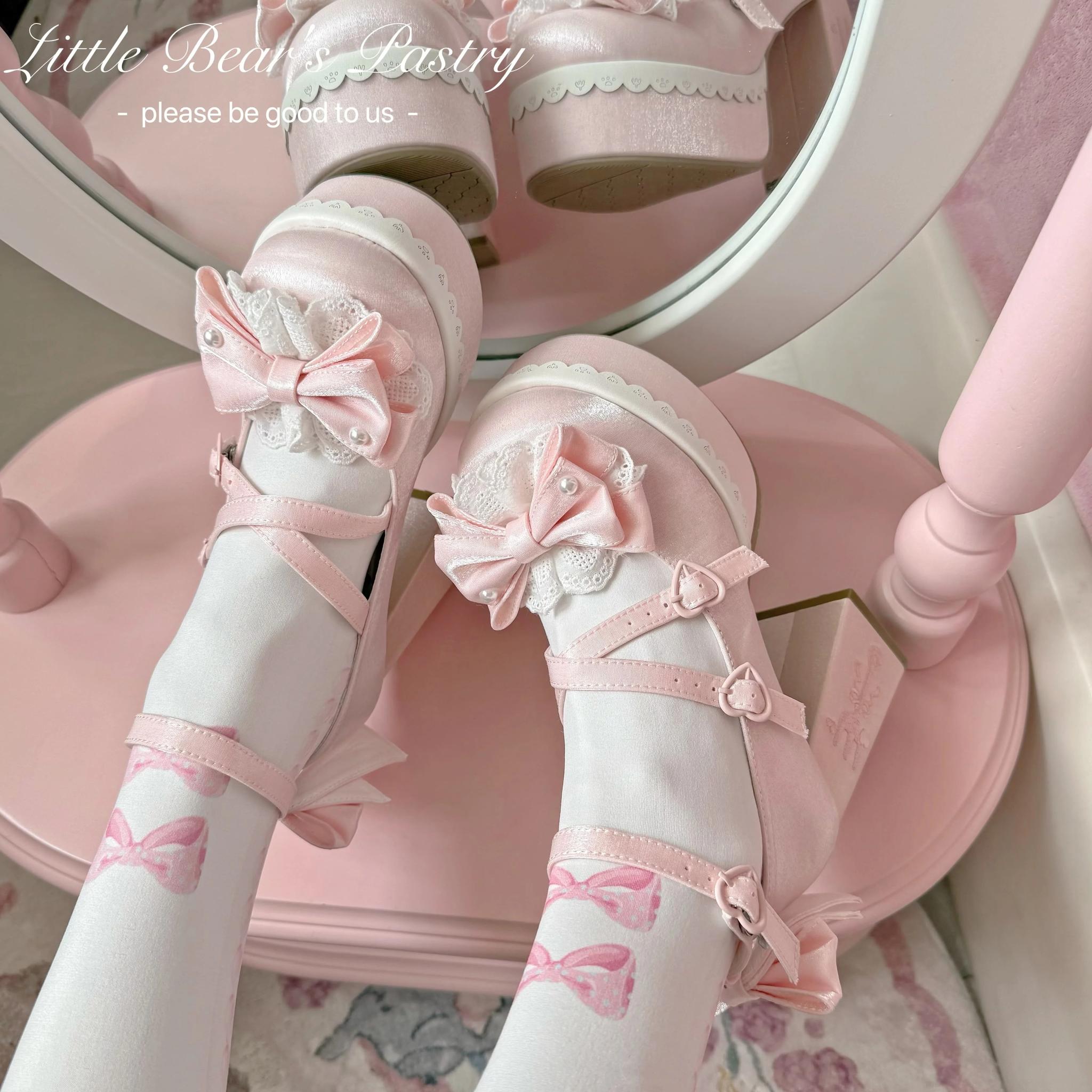 Tea Party Tale - Sweet Lolita Platform Heels, Bow Strap & Fork Embroidery 45905:867666