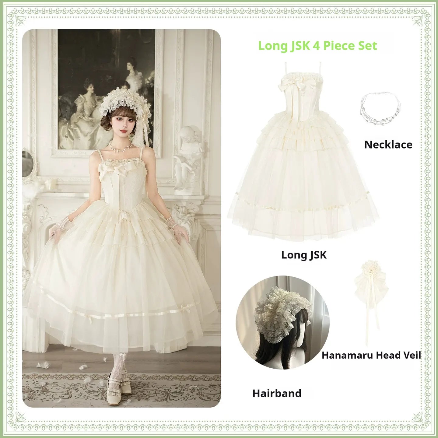 MistKiss Lily - Classic Lolita Tiered Hem JSK Dress, Fishbone Waist (L M S) 45318:853912