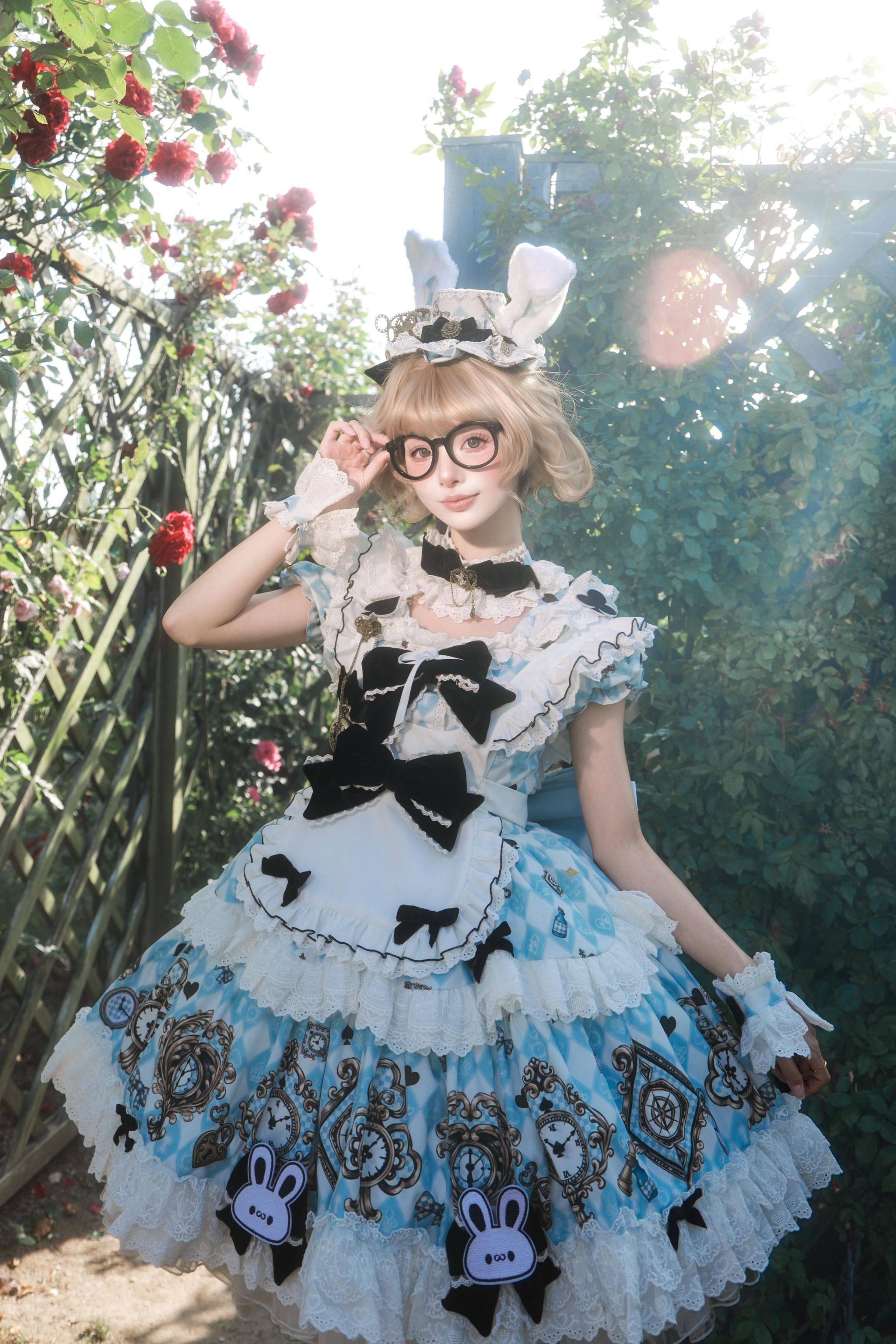 Unnamed Journey - Sweet Lolita Argyle Printed OP Dress with Bunny Details 45510:850447