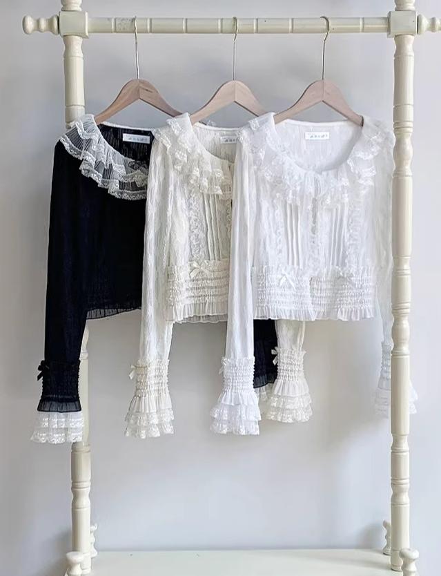 Morning Dew - Elegant Lolita Cardigan, Ruffle & Butterfly Pattern