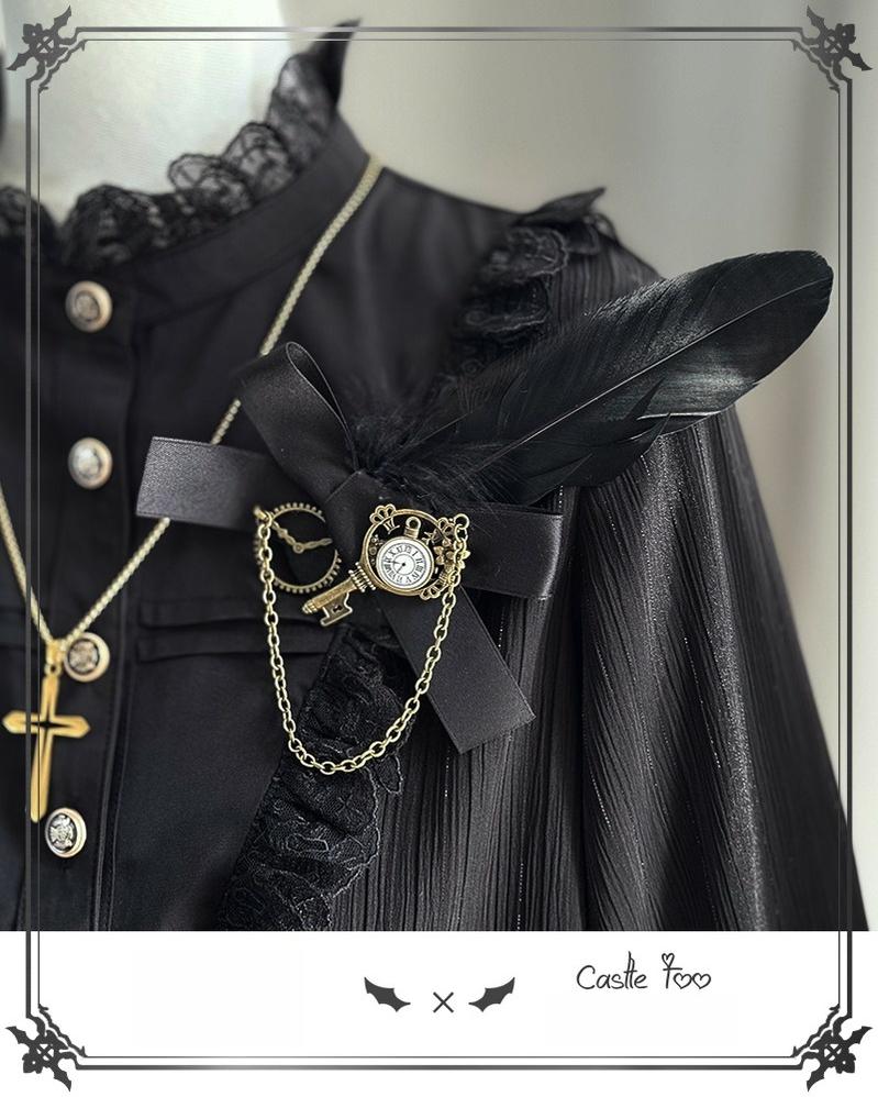 CastleToo - Black Moonlight - Ouji Lolita Chiffon Shirt Outfit Brooch Only One Size