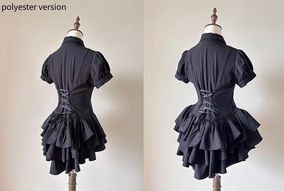 FlowerFairyDaily~Midnight Prayer~Solid Lolita Shirt with Flowing Tiered Back Hem 43006:762107