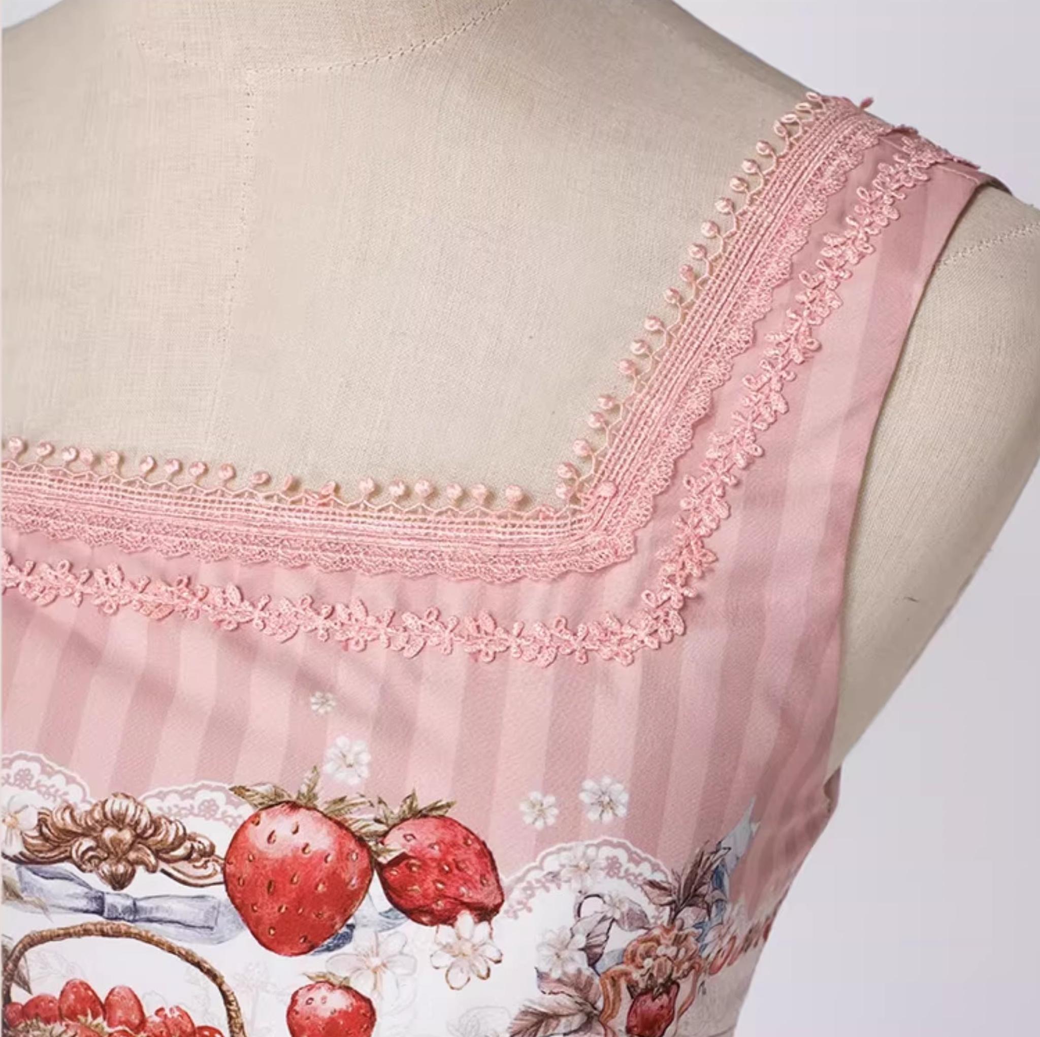 Strawberry Manor - Printed Sweet Lolita JSK Dress, Box Pleats 45025:832960