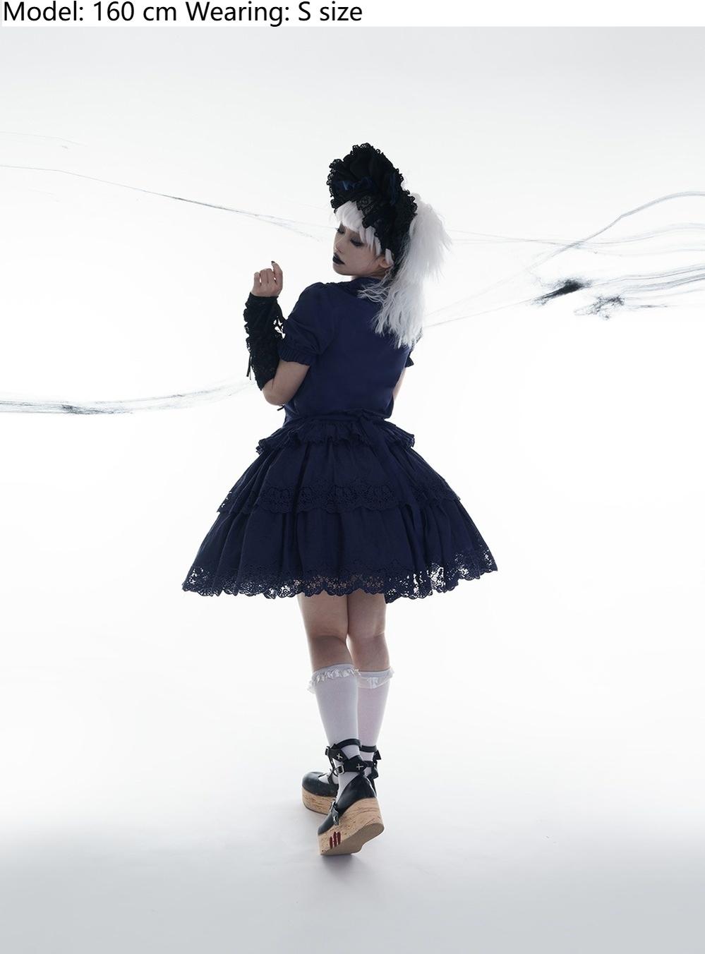 Miss Point - Forest Waltz - Classic Lolita Tiered Skirt Multi-layer Embroidered SK S Navy 2-layer skirt only
