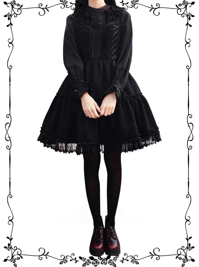 Tiny Garden - Garden Waltz - Black Elegant Lolita JSK, Knee Length Dress 44316:804677