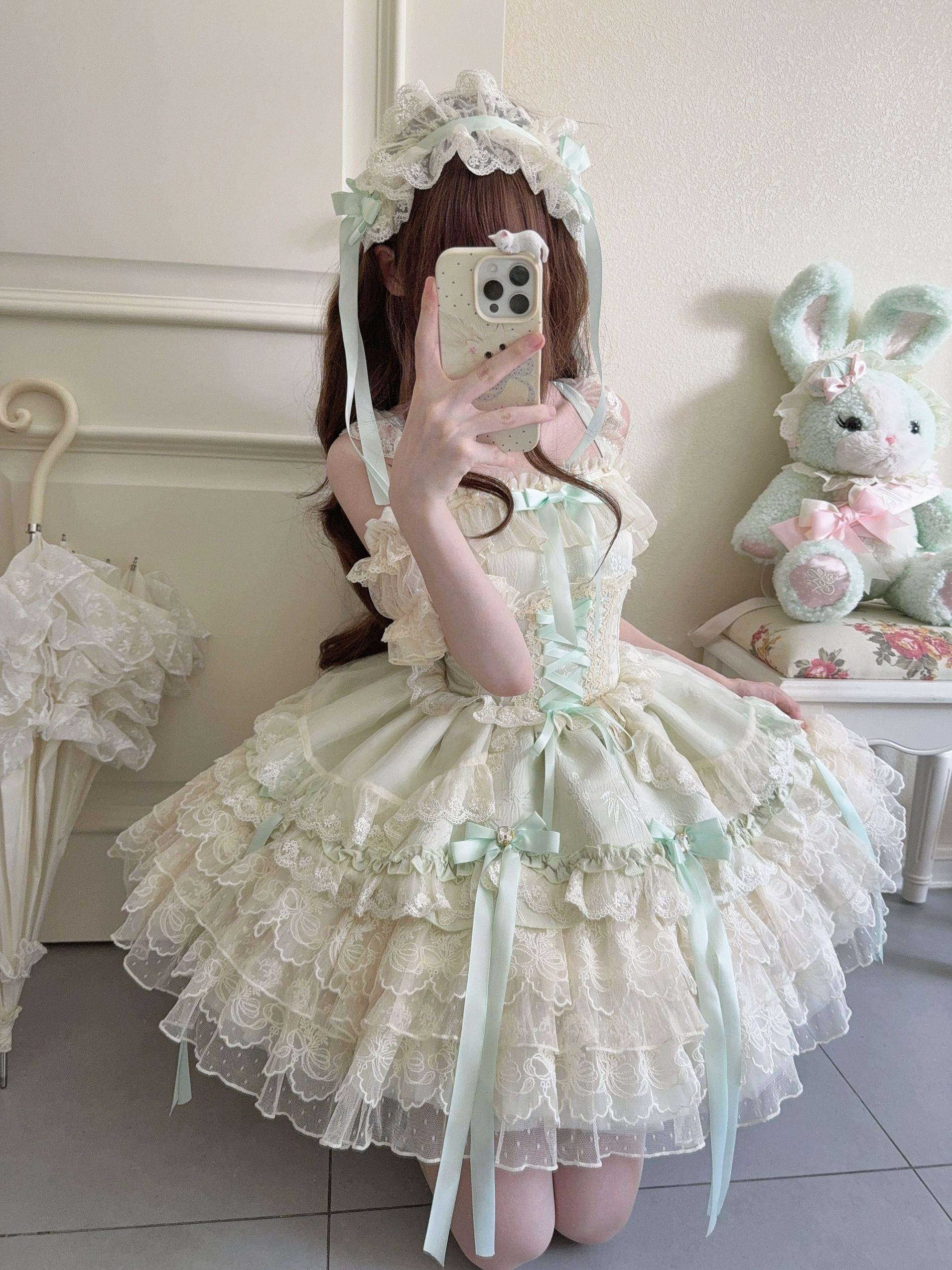 Sugar Girl - Ribbons of Love - Sweet Lolita JSK Dress, Tiered Ruffles